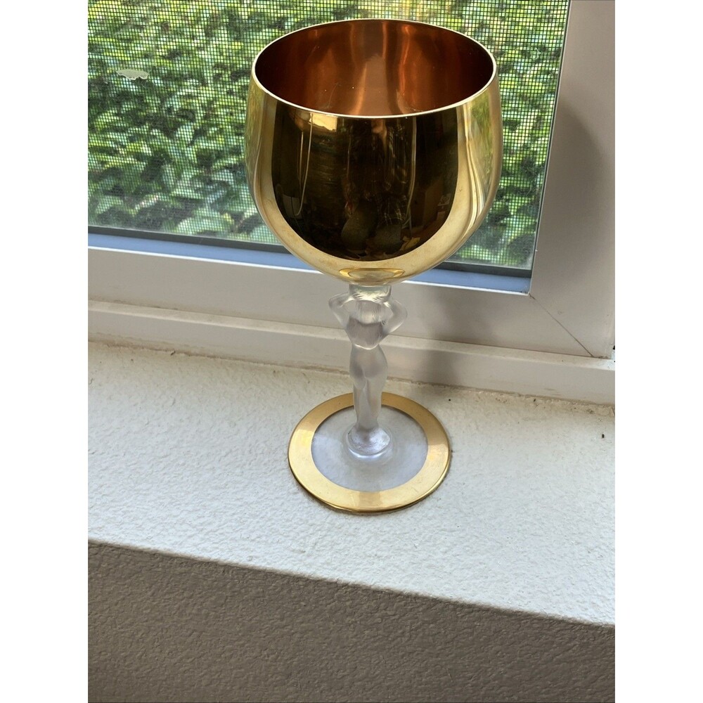 Vintage Bayel France Bacchante Gold Frosted Nude Woman Stem 7.25” Wine Glass